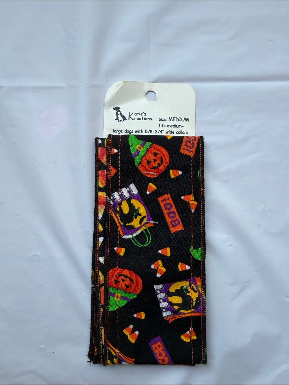 NEW Katie’s Kreations Halloween Dog Collar Slip On Bandana Medium Boo 🎃🐈⬛